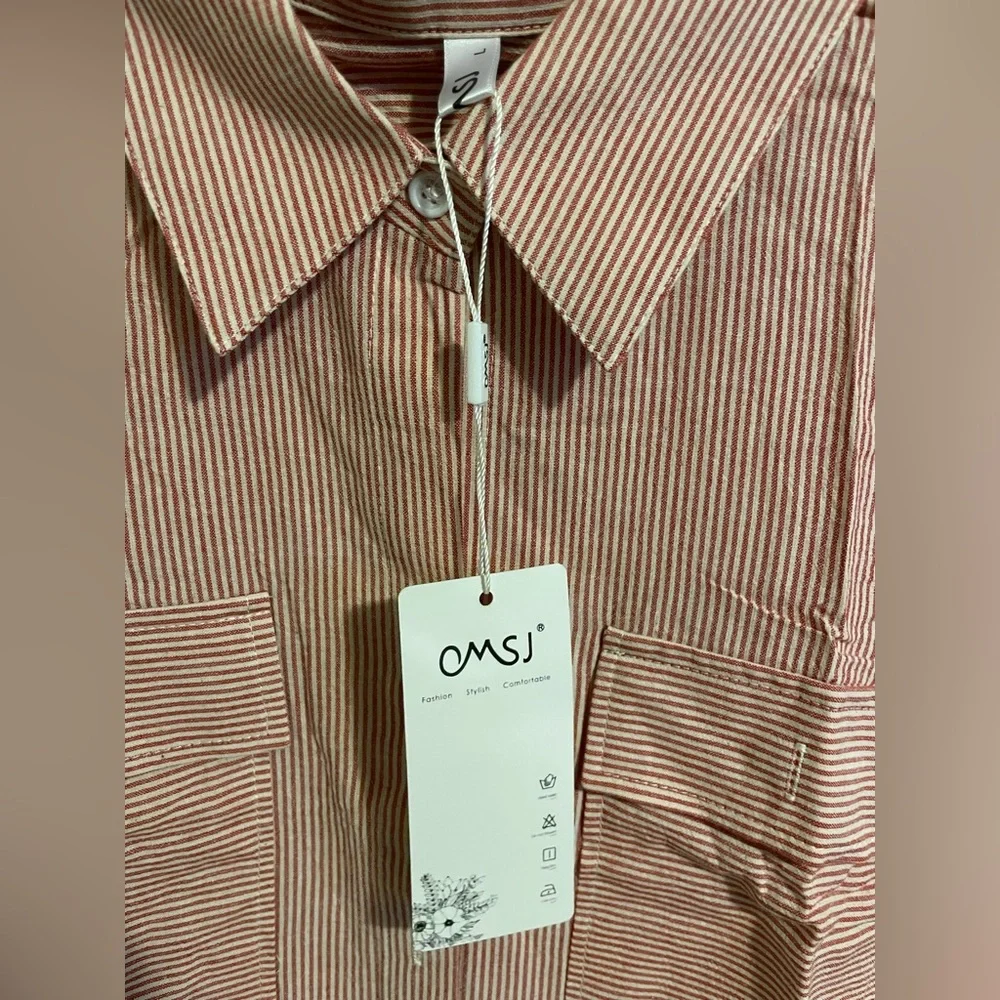 Sz L OMSJ OMSJ Women's Striped Button Down Shirts Casual Long Sleeve Stylish V - Picture 8 of 12